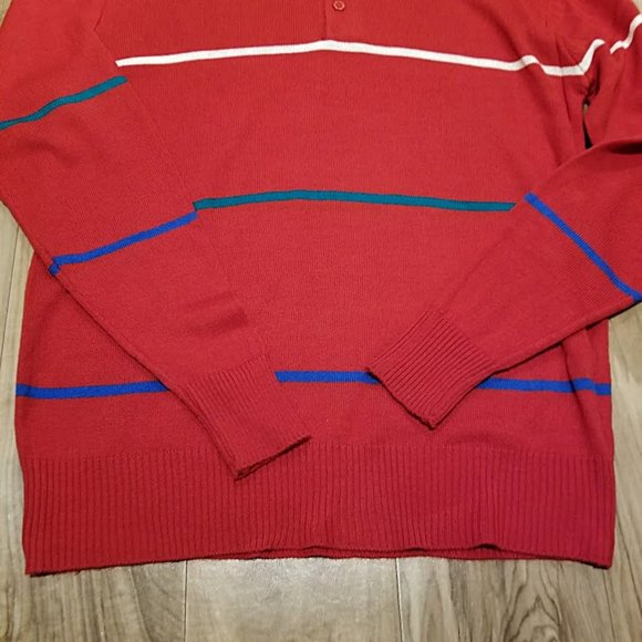 Vintage Emphasis Sweater Knit Polo Shirt Mens Large Red Striped Long Sleeve - Picture 7 of 10